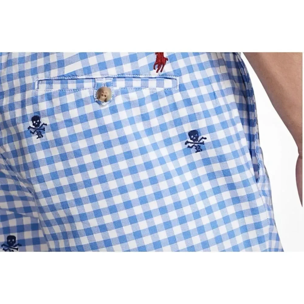 Polo Ralph Lauren Men's Gingham Skull Shorts, Blue Size 33